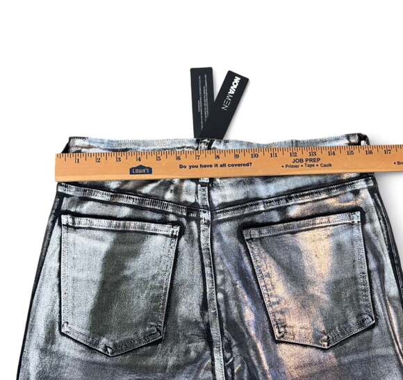 Nova Men Metallic Silver Coated Distressed Skinny Jeans  Size 32 - Picture 4 of 5